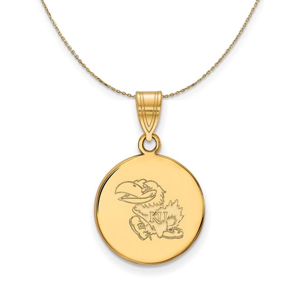 14k Yellow Gold U. of Kansas Medium Disc Necklace - 22 Inch